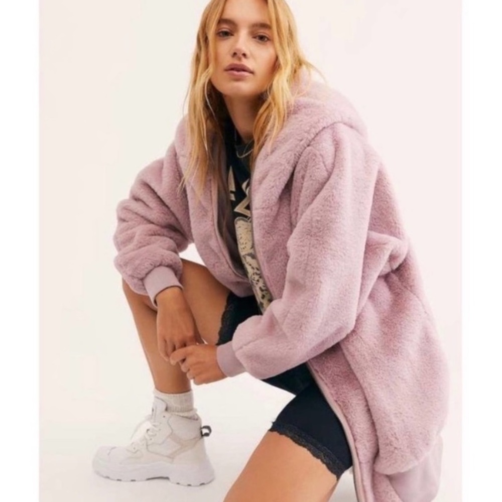 Free people Faux fur turn up zip down hoodie